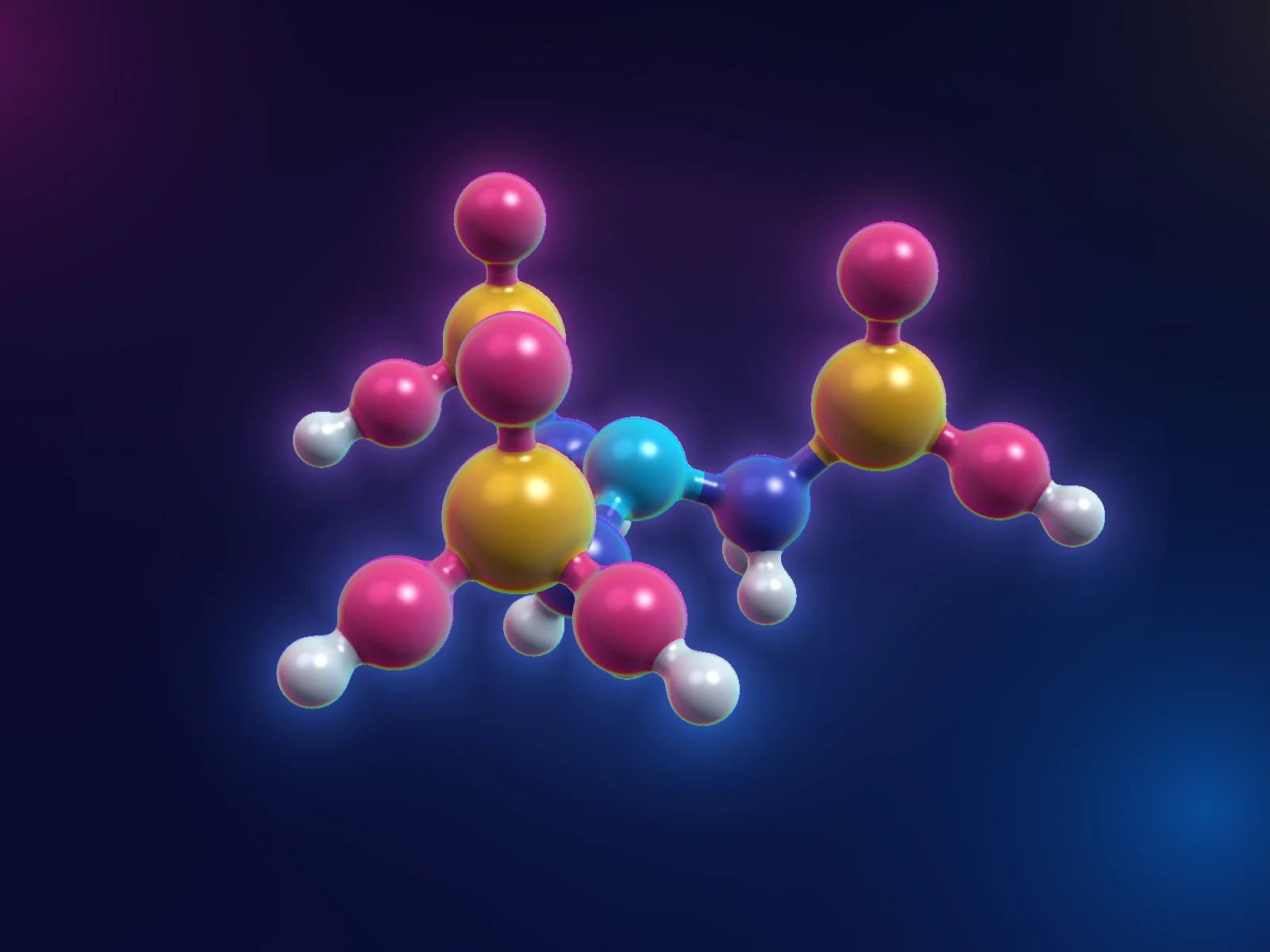 3D ball-and-stick model of the ATMP molecule, N(CH2PO3H2)3